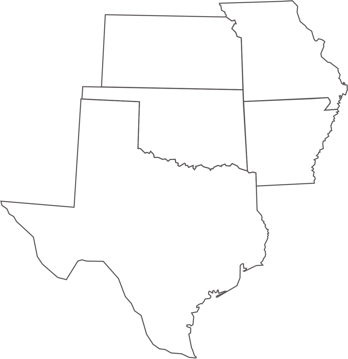 Picture of Map featuring Oklahoma, Arkansas, Kansas, Missouri, and Texas